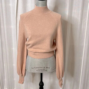 BCBGMAXAZRIA NWOT Peach Wool Mock Neck Balloon Sleeve Crop Sweater, Size M